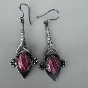 Vintage Sterling Silver & Rhodochrosite Drop Earrings | 925